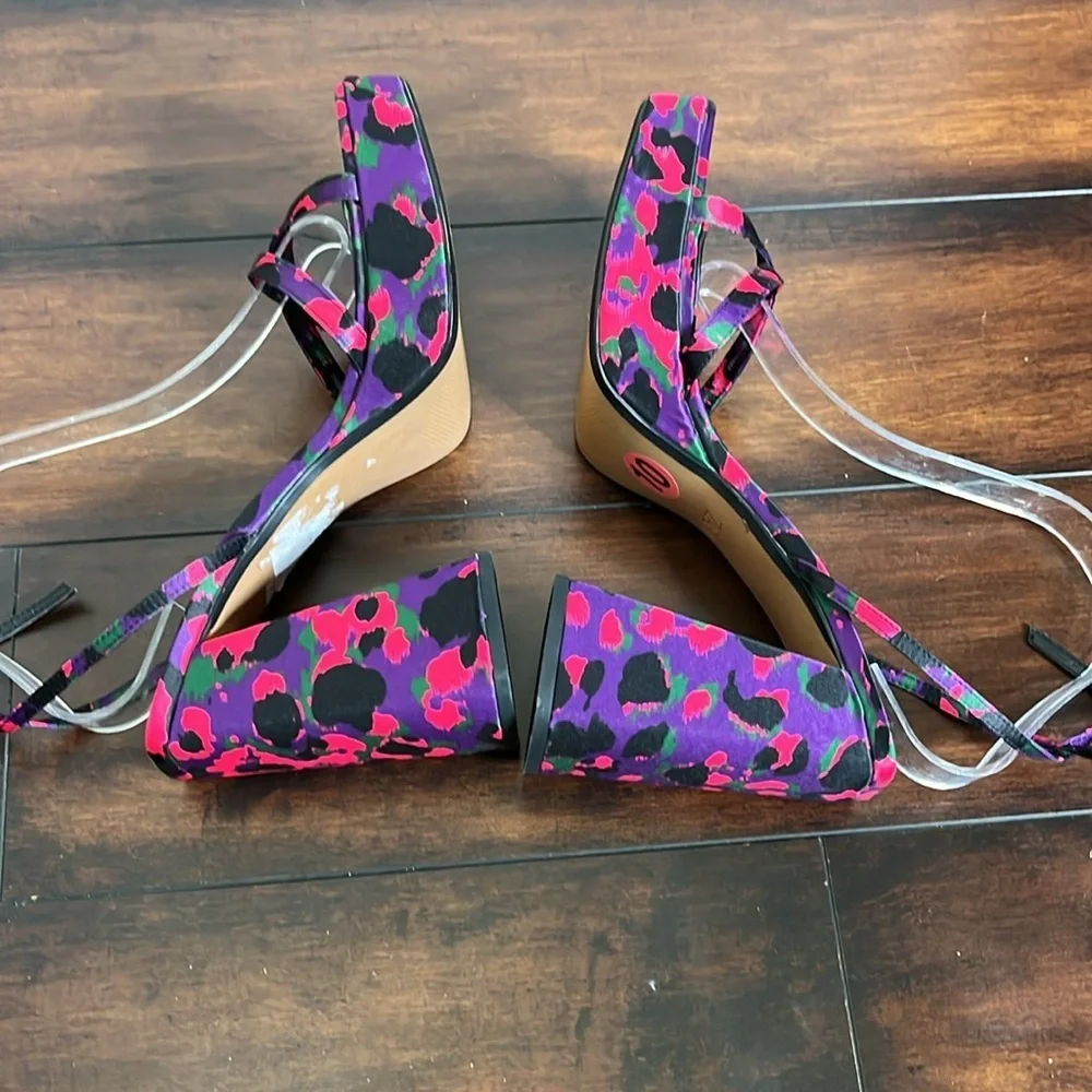 NWOB Zara Platform Sandals Women's size‎ 10 Purple Pink Leopard Print Block Heel